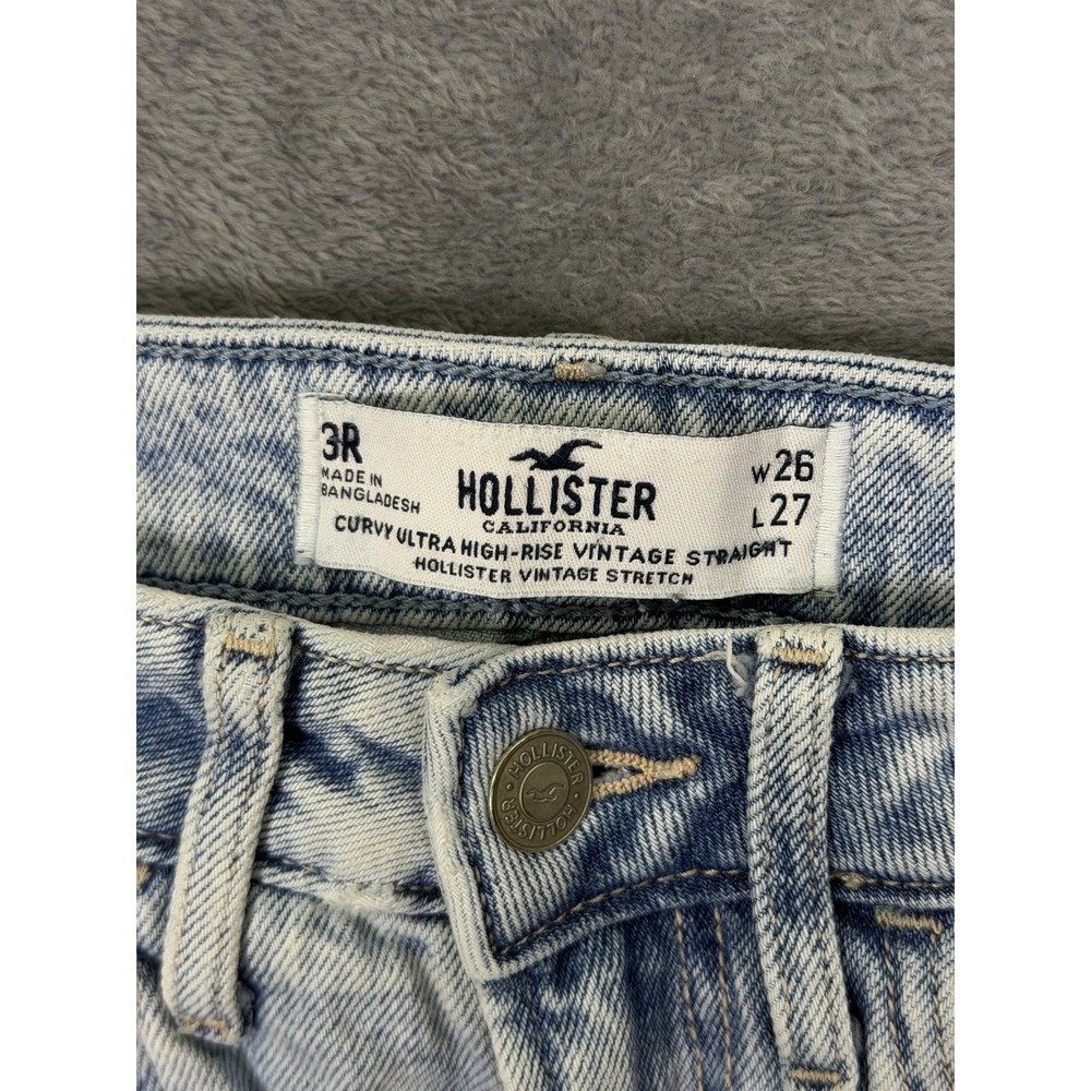 Hollister Jeans Womens 26x27 Blue Curvy Ultra High Rise Straight Stretch Raw Hem - Picture 7 of 8